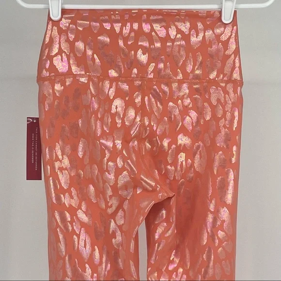 CARBON38 NWT HIGH RISE 7/8TH METALLIC FOIL LEOPARD PRINT LEGGINGS PINK PEACH XS - Picture 7 of 11